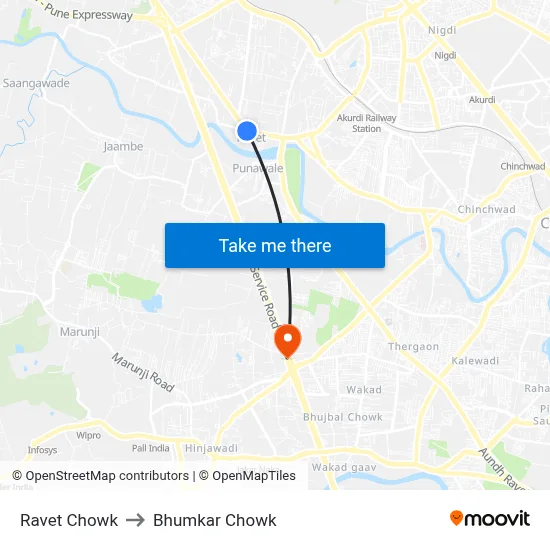रावेत चौक to भुमकर चौक map