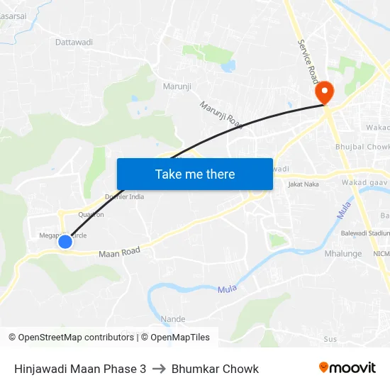 हिंजवाड़ी मान फेज 3 to भुमकर चौक map