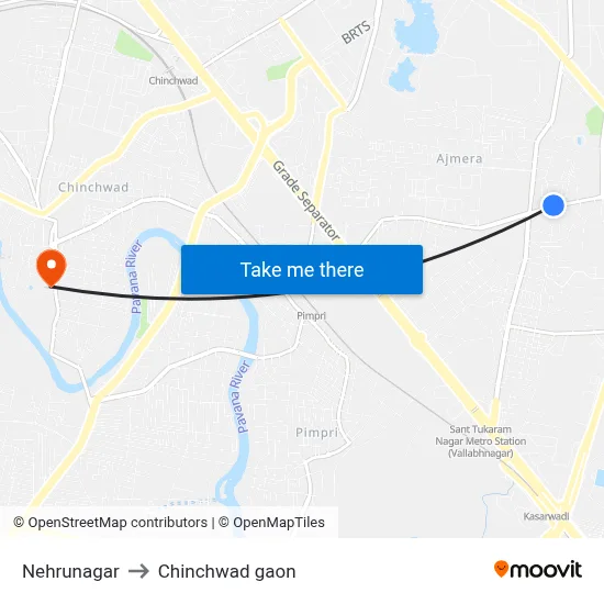 Nehrunagar to Chinchwad gaon map