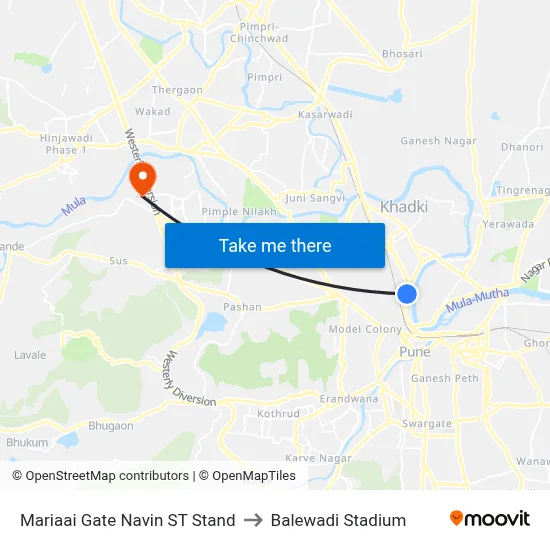 Mariaai Gate Navin ST Stand to Balewadi Stadium map