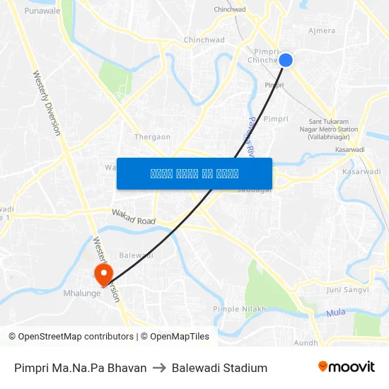 पिंपरी मा.न.पा भवन to बालेवाडी स्टेडियम map