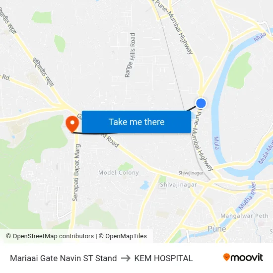 Mariaai Gate Navin ST Stand to KEM HOSPITAL map