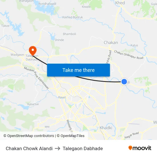 चाकण चौक आलंदी to तालेगाव दाभाड़े map