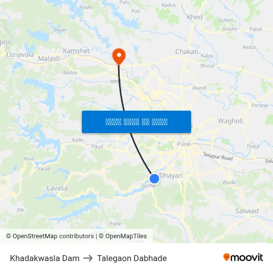 खड़कवासला बांध to तालेगाव दाभाड़े map