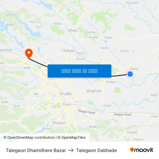 तळेगाव धामधेरे बाजार to तालेगाव दाभाड़े map