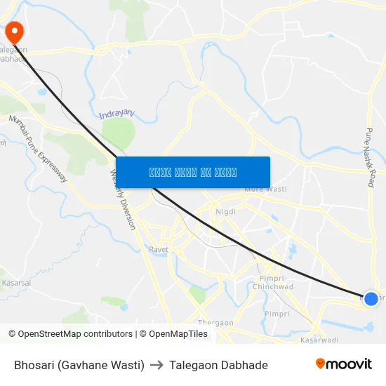 भोसरी (गव्हाणे वस्ती) to तालेगाव दाभाड़े map