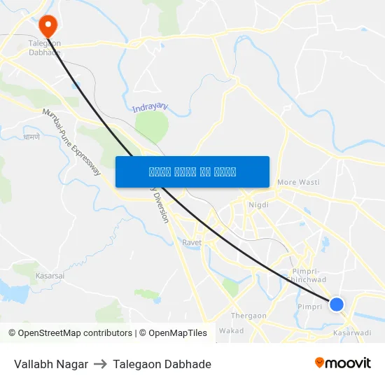 वल्लभ नगर to तालेगाव दाभाड़े map