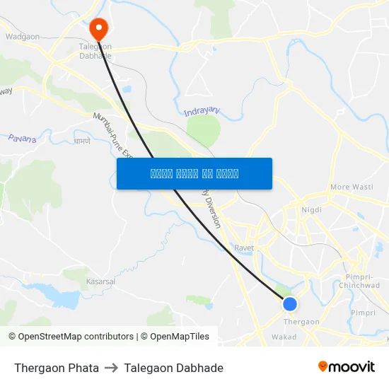 थेरगाव फाटा to तालेगाव दाभाड़े map
