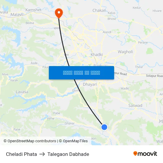 चेलाडी फाटा to तालेगाव दाभाड़े map