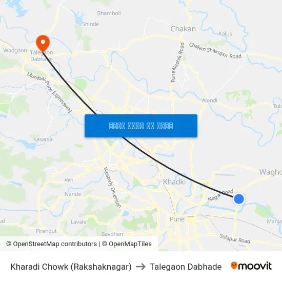 खराडी चौक (रक्षकनगर) to तालेगाव दाभाड़े map