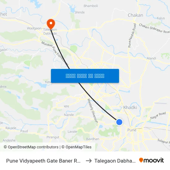 पुणे विद्यापीठ गेट बाणेर रोड to तालेगाव दाभाड़े map