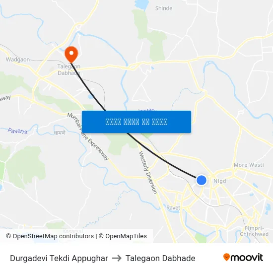 दुर्गादेवी टेकडी अप्पूघर to तालेगाव दाभाड़े map