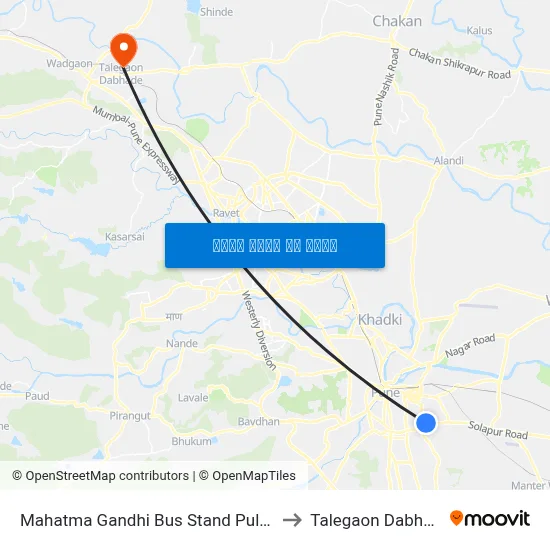 महात्मा गांधी बस स्टैंड पुलगेट to तालेगाव दाभाड़े map