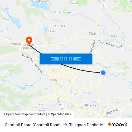 चऱ्होली फाटा (चऱ्होली रोड) to तालेगाव दाभाड़े map
