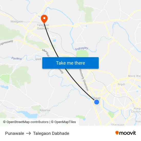 Punawale to Talegaon Dabhade map