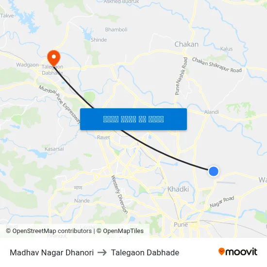 माधव नगर धानोरी to तालेगाव दाभाड़े map