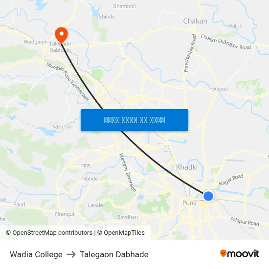वाडिया कॉलेज to तालेगाव दाभाड़े map