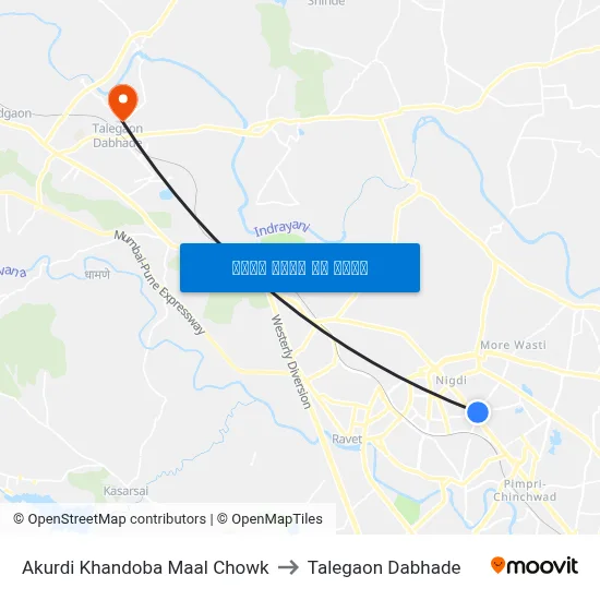 आकुर्डी खंडोबा माळ चौक to तालेगाव दाभाड़े map