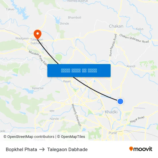 बोपखेल फाटा to तालेगाव दाभाड़े map