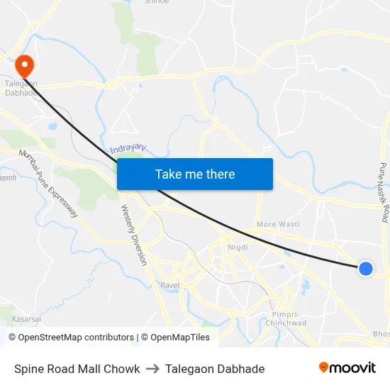 स्पाइन रोड मॉल चौक to तालेगाव दाभाड़े map