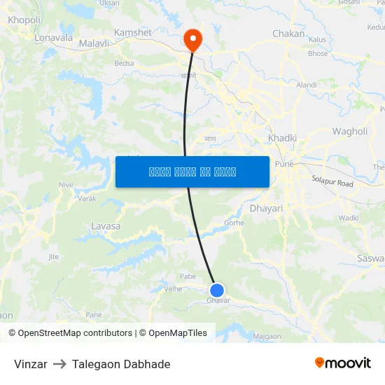 विंझर to तालेगाव दाभाड़े map