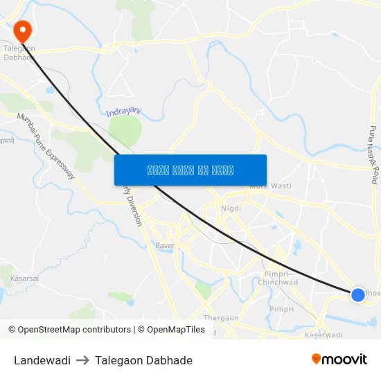 लांडेवाडी to तालेगाव दाभाड़े map