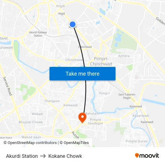 अकुर्डी स्टेशन to कोकाणे चौक map