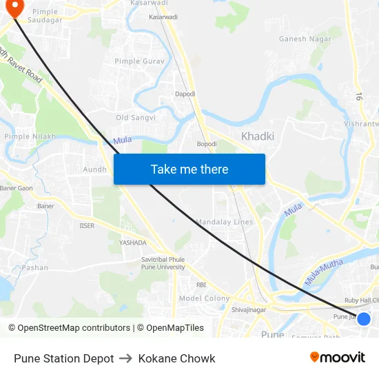 पुणे स्टेशन डेपो to कोकाणे चौक map