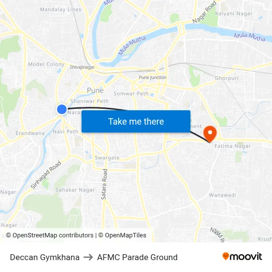 Deccan Gymkhana to AFMC Parade Ground map
