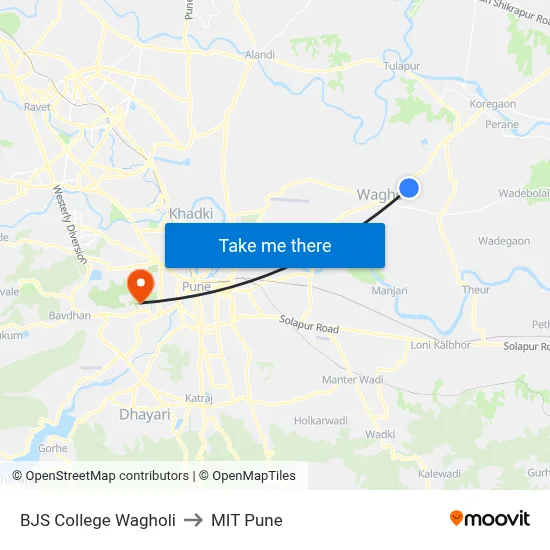 BJS College Wagholi to MIT Pune map