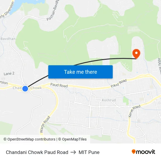 Chandani Chowk Paud Road to MIT Pune map