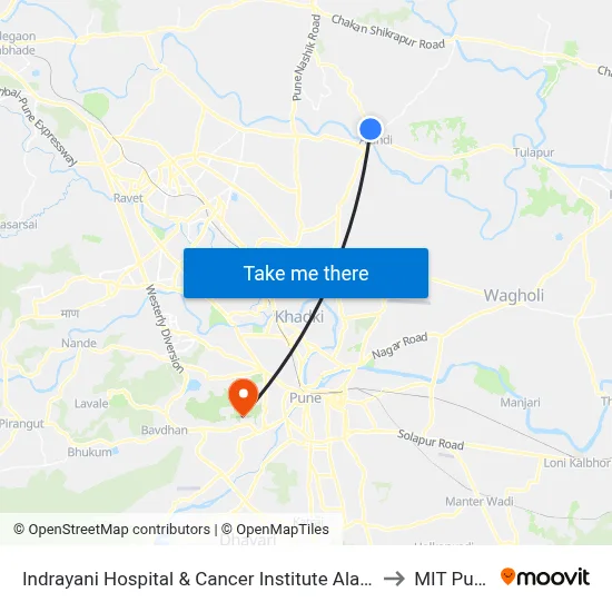 Indrayani Hospital & Cancer Institute Alandi to MIT Pune map
