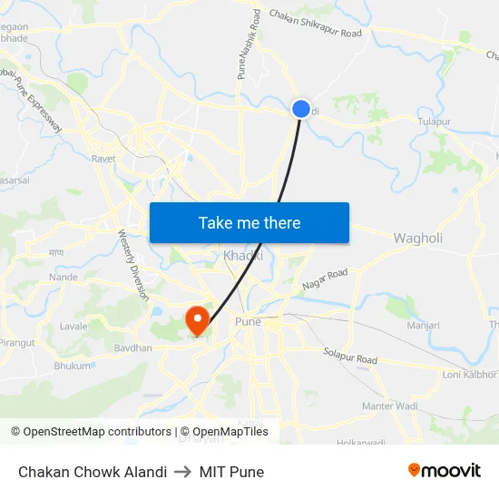 Chakan Chowk Alandi to MIT Pune map