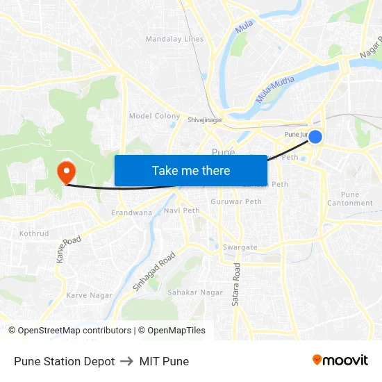 Pune Station Depot to MIT Pune map