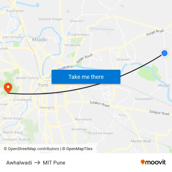 Awhalwadi to MIT Pune map