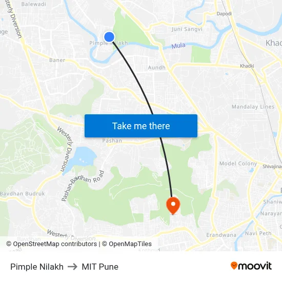 Pimple Nilakh to MIT Pune map