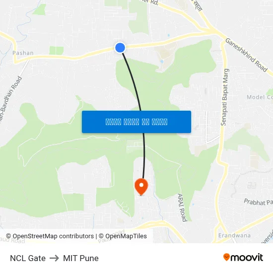 एनसीएल गेट to एमआईटी पुणे map