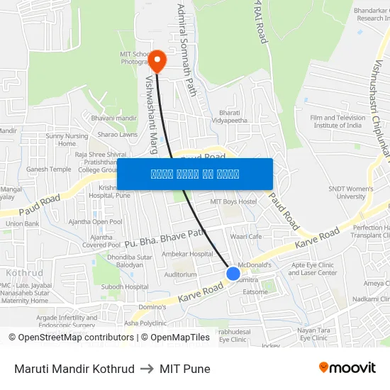 मारुति मंदिर कोथरूड to एमआईटी पुणे map