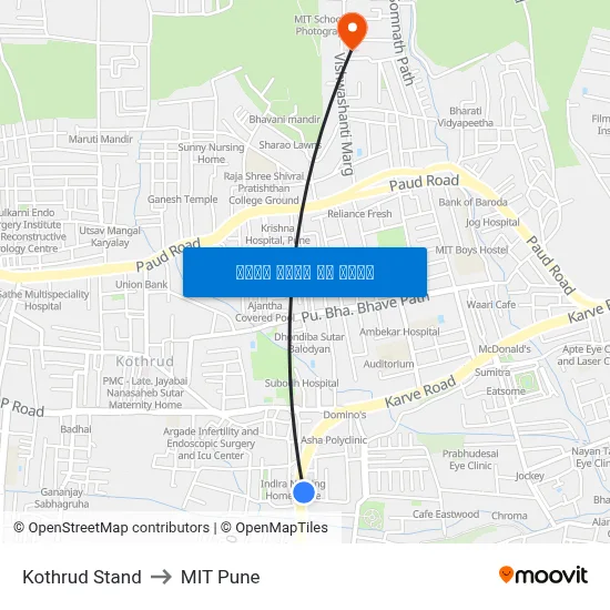 कोथरुड स्टैंड to एमआईटी पुणे map