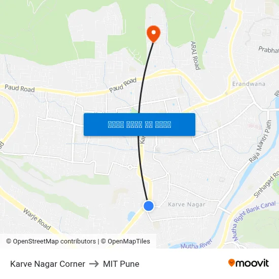 कर्वे नगर कॉर्नर to एमआईटी पुणे map