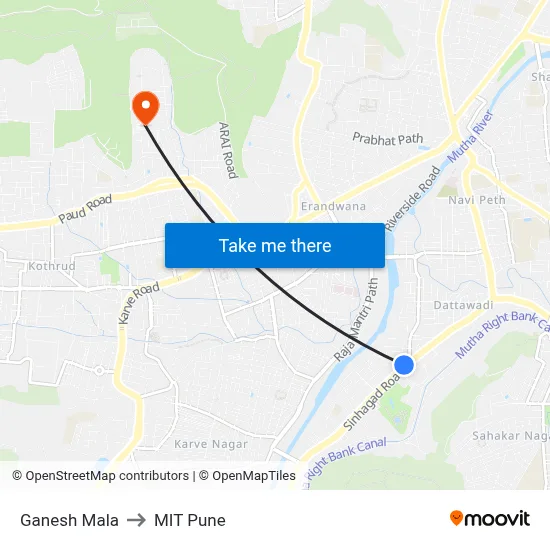 Ganesh Mala to MIT Pune map