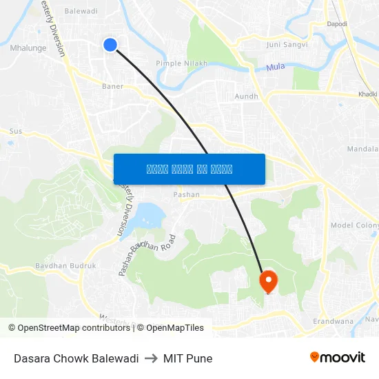 दशहरा चौक बालेवाड़ी to एमआईटी पुणे map
