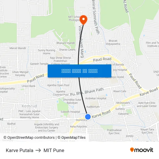 कर्वे पुतला to एमआईटी पुणे map