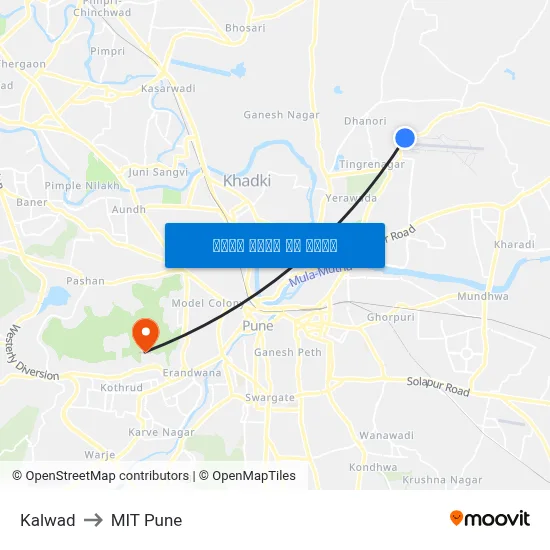 कलवड to एमआईटी पुणे map