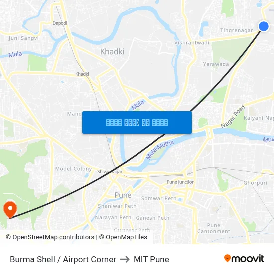 बर्मा शेल / एयरपोर्ट कॉर्नर to एमआईटी पुणे map