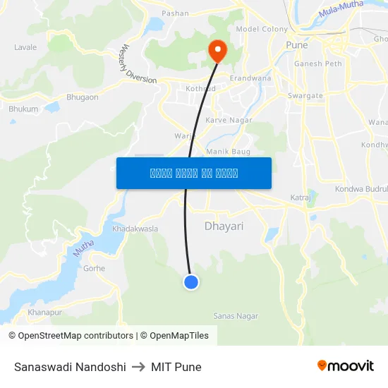 सनसवाडी नंदोशी to एमआईटी पुणे map