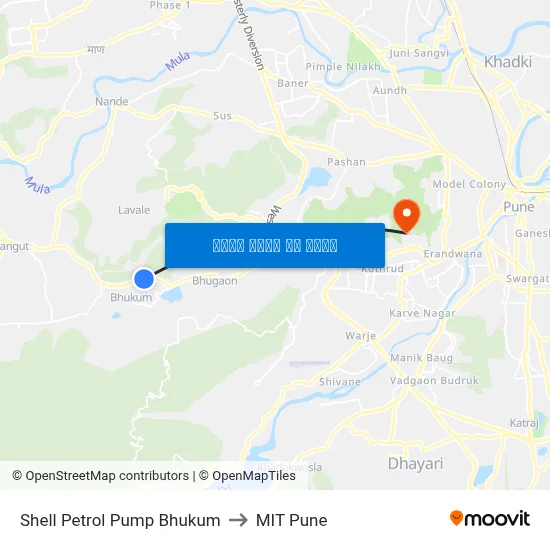 शेल पेट्रोल पंप भुकुम to एमआईटी पुणे map