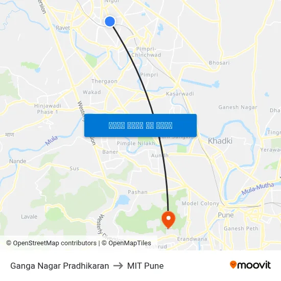 गंगा नगर प्राधिकरण to एमआईटी पुणे map