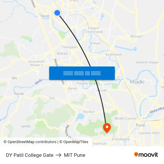 डीवाय पाटिल कॉलेज गेट to एमआईटी पुणे map