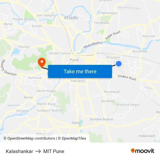 Kalashankar to MIT Pune map
